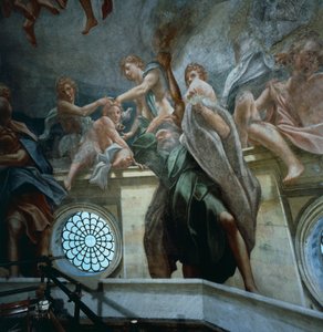 Figur eines Apostels, Detail der Fresken der Kuppel des Doms von Parma, von Antonio Allegri Da Correggio (1489-1534)