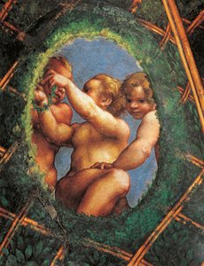 Ovate mit Putten, Detail der Dekoration aus der Kammer von St. Paul oder der Äbtissinnenkammer von (c.1489 1534) Correggio