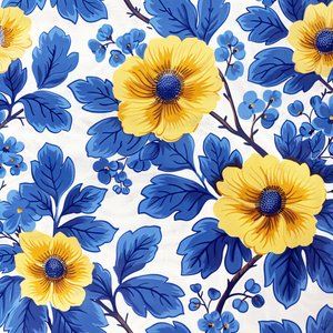 Blaues und gelbes Blumenblockmuster für moderne Wandkunstdrucke