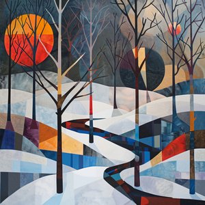 Bäume und Winterlandschaft, abstrakte geometrische Form