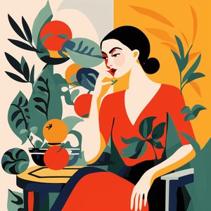 Matisse-Stil Gemälde von Mädchen auf einem Stuhl von F. Abderrahim