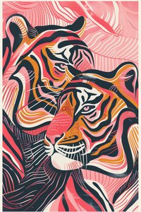 Illustration von rosa, roten und orangefarbenen Tigern von F. Abderrahim