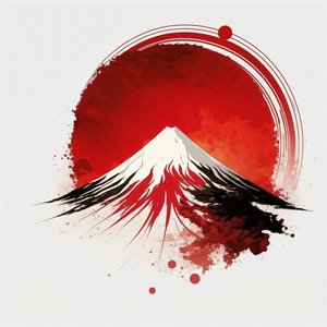 Berg Fuji Gemälde: Roter runder Pinselstrich