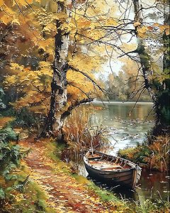 Ein Holzboot in der Mitte eines verzauberten Sees