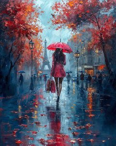 Elegante Dame mit Regenschirm auf einer Pariser Straße