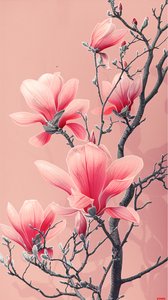 Digitale Malerei von asiatischen rosa Blumen Poster für Schlafzimmer Wanddekor