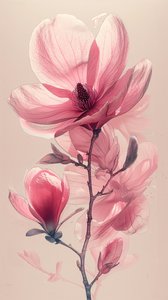 Minimalistische einzelne Linie Skizze rosa grau Blumen, botanische Wanddekoration