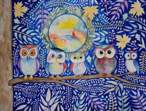 Eulen nachts von Marys Watercolors