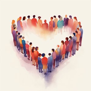 Menschen vereint, herzförmig im minimalistischen Stil