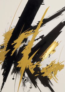 Abstrakte Gold- & Schwarzmalerei, zeitgenössische Pinselstriche von F. Abderrahim