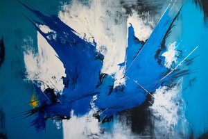 Abstraktes Ölgemälde Silber  blaue Farben, Leinwanddruck auf Anfrage von F. Abderrahim