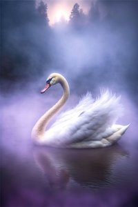 Weißer Schwan mit ausgebreiteten Flügeln auf ruhiger Wasseroberfläche von F. Abderrahim