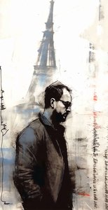 Gemälde eines Mannes, der in Paris spaziert von F. Abderrahim