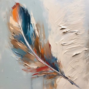 Rote Blaue Feder Texturiertes Teil-Ölgemälde von F. Abderrahim