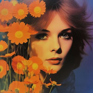 Vintage Frauenporträt & Blumen, Eine Retro-Blumenvision