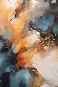 Abstrakte Malerei, blaue  orange Welle, weißer Hintergrund, Custom Canvas Prints von F. Abderrahim