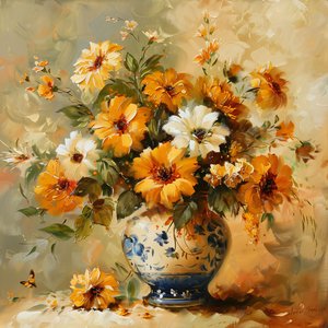 Vase mit goldenen Blumen von F. Abderrahim
