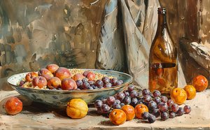 Stillleben mit Früchten und Wein von F. Abderrahim