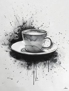 Minimalistische Einlinienszene mit Kaffeeflecken von F. Abderrahim