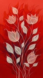 Pflanzen und Blumen in Weiß auf rotem Hintergrund von F. Abderrahim