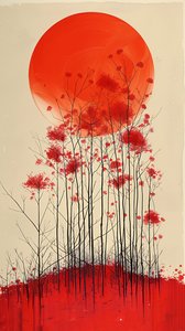 Sonnenuntergang auf einem Hügel mit roten Blumen