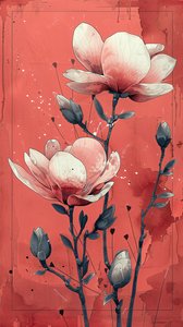 Weiße Rosen mit rotem Hintergrund in einfacher Malerei von F. Abderrahim