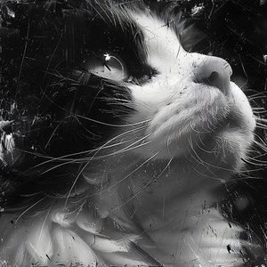 Schwarz-weiß minimalistisches Skizze eines Katzenkopfes von F. Abderrahim