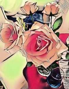 Rosen mit blauem Glas. von Margareta Uliarte