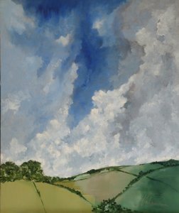 Landschaft mit Hügeln und Wolken