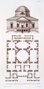 Plan und Aufriss von Chiswick House, Druck von Herisset, ca. 1720er von 3rd Earl of Burlington