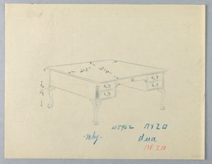 Entwurf für einen Bibliothekstisch mit Löwenpfoten von A.N. Davenport Co.