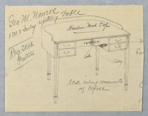 Entwurf für Mahagoni-Einlage-Schreibtisch für George M. Nowell von A.N. Davenport Co.