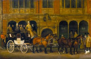 James Selbys Brighton Coach vor dem New White Horse Cellar, Piccadilly, ca. 1888 von AS Bishop