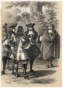 Treffen in Paris zwischen Jean Racine (1639-1699) und Pierre Corneille (1606-1684). Gravur von A. Duruy in 