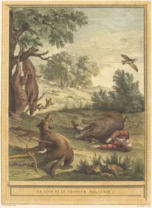 Der Wolf und der Jäger von A. J. de Fehrt after Jean Baptiste Oudry