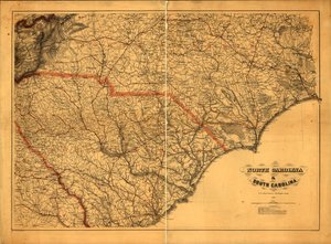 633.600. LC Civil War Maps (2. Aufl.), 305a.4 Allgemeine Karte. Die bei der Erstellung der Karte verwendeten Behörden sind unter dem Titel aufgeführt. Staatsnamen, Grenzen und Eisenbahnen sind in Rot überdruckt. Beschreibung aus veröffentlichter Bibliograp
