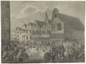 Einsturz der Verschalung entlang der Kortendijk in Gorinchem, 1809 (Serie: Vier Platten der Überschwemmung 1809, gewidmet König Ludwig Napoleon)