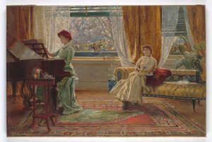 Ein Innenraum mit zwei Damen, 1880 von A. Trevor Haddon