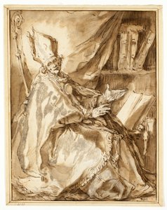 Bischof, der in seinem Arbeitszimmer sitzt, von seiner rechten Seite gesehen von Abraham Bloemaert