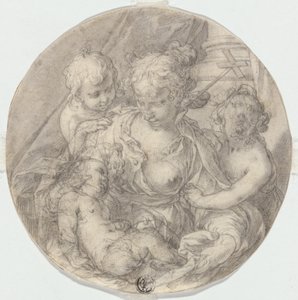 Die Madonna mit dem Christuskind, mit dem kleinen Johannes dem Täufer und einem anderen Kind (Caritas) von Abraham Bloemaert