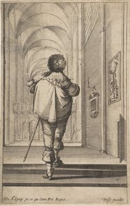 Ein Herr von hinten gesehen, der in eine Kirche geht, ca. 1629