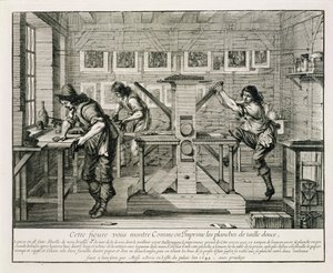 Französische Druckerpresse, 1642 von Abraham Bosse
