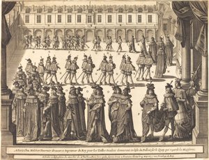 Marsch des Königs und der Ritter des Heiligen Geistes im Hof von Fontainebleau von Abraham Bosse