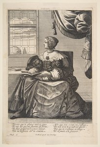 Sitzende Frau, die ein Buch hält und singt, Mitte bis Ende des 17. Jahrhunderts von Abraham Bosse