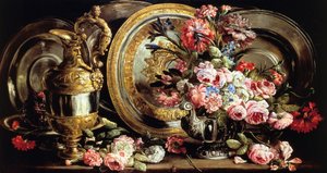 Stillleben mit Silber und Blumen von Abraham Brueghel