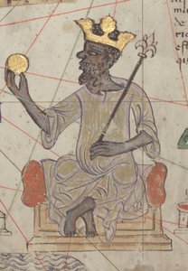 Detail aus dem Katalanischen Atlas, Blatt 6, zeigt Mansa Musa auf dem Thron, 1375
