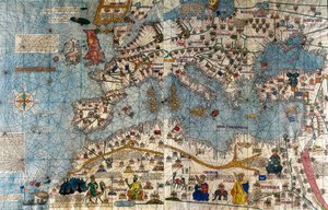 Katalanische Karte des europäischen Kontinents mit dem Atlantik und dem Mittelmeer