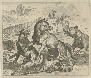 Wolf wird von Hunden angegriffen von Abraham Danielsz. Hondius