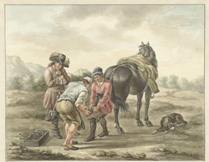 Hufschmied in Landschaft von Abraham Delfos