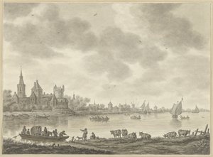 Flusslandschaft mit Fähre von Abraham Delfos